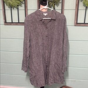 J. Jill Love Linen Gray Button Down Tunic Shirt Women’s XL